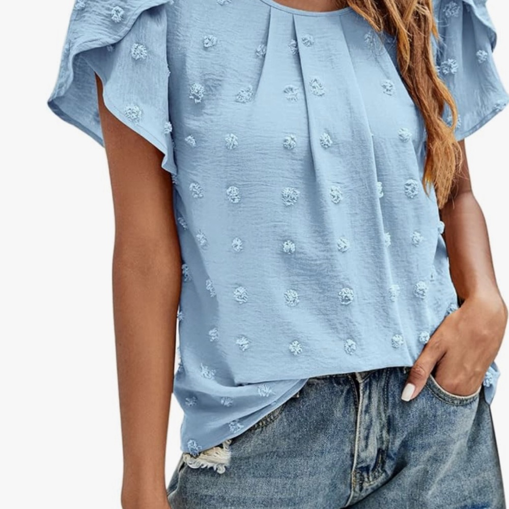 LS Swiss Dot Baby Blue Blouse Size L - Picture 2 of 10